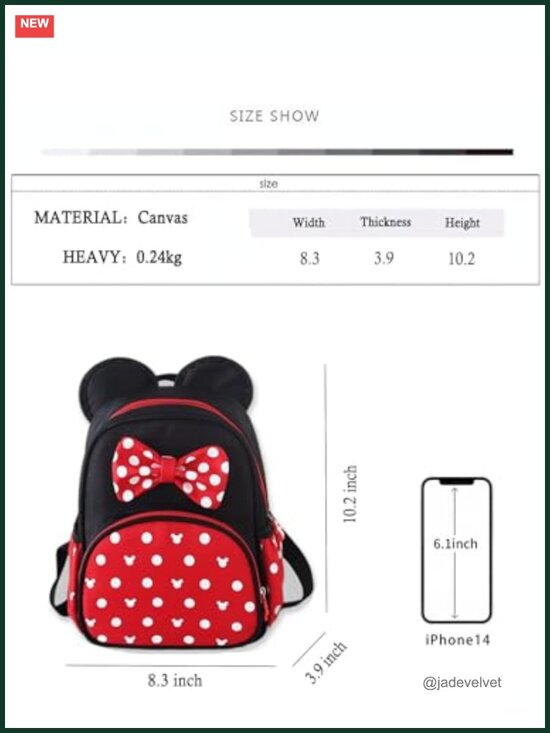 Cute Mini Backpack Cartoon Mouse Ears Bowknot Canvas Daypack Travel Bag